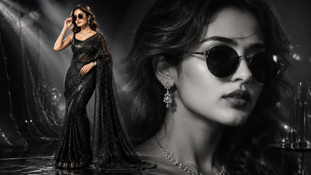 Black Saree Glamour Portrait
