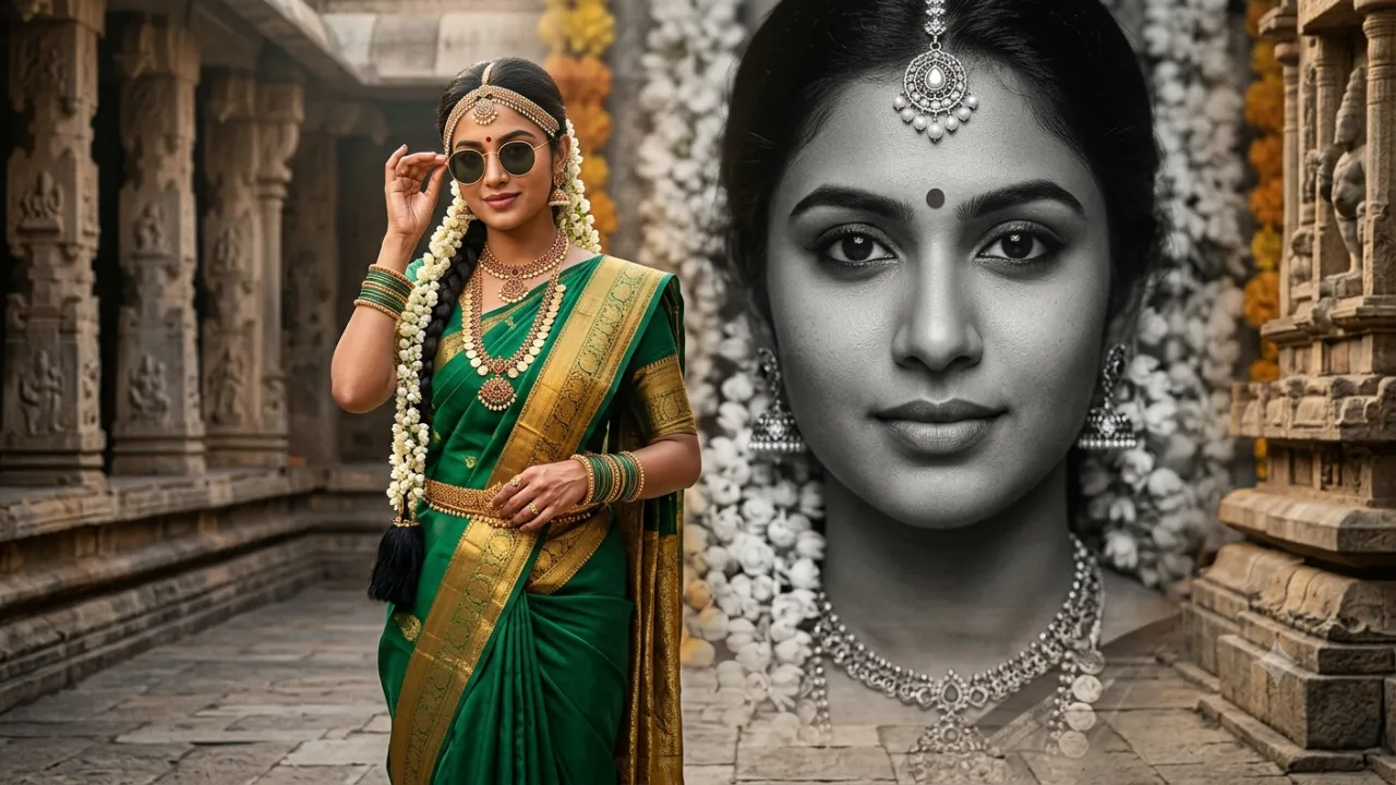 Emerald Kanjivaram Dual Portrait