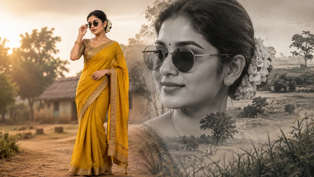 Mustard Saree Rural Portrait
